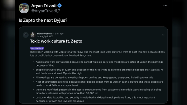 Zepto-வில் நடக்கும் அநியாயம்.. ஊழியர் வெளியிட்ட பதிவால் ஷாக்..!!