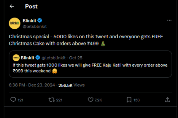 கிறிஸ்துமஸுக்கு இலவச கேக் வேணுமா? அப்போ பிளிங்கிட் X போஸ்டுக்கு ஒரு லைக் தட்டுங்க!