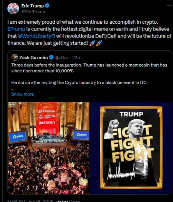 ஓவர் நைட்டில் 13 பில்லியன் டாலர் சம்பாதித்த டிரம்ப் கிரிப்டோகாயின்.. ஏமிரா இதி..!! 