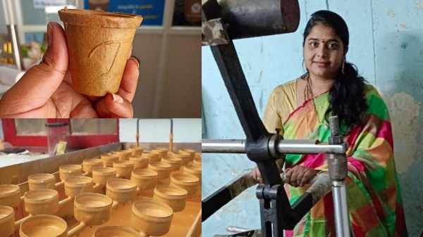 பிளாஸ்டிக் குவளைகளுக்கு மாற்றாக ராகி மாவில் தேநீர் குவளைகளை தயாரிக்கும் ஆந்திர பெண்..