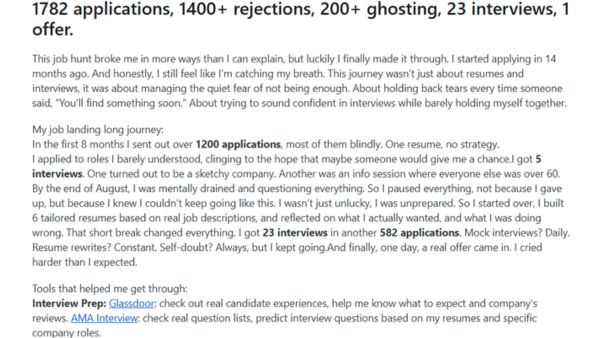 1782 விண்ணப்பங்கள்.. 14 மாதங்கள்! இறுதியாக வேலைவாய்ப்பை பெற்ற நபர்! என்ன நடக்கிறது இந்தியாவில்!