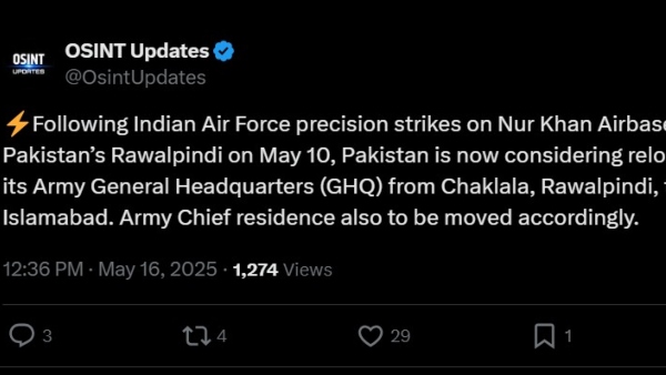 ஆபரேஷன் சிந்தூர்  எதிரொலி: ராணுவ தலைமையகத்தை இடம் மாற்றம் செய்கிறது பாகிஸ்தான்..