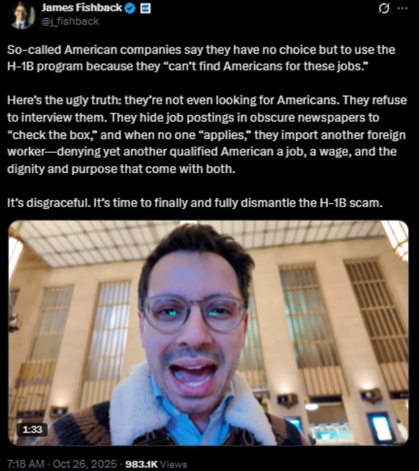  ஹெச்1பி விசா ஒரு SCAM.. திட்டமிட்டு நடக்கும் சதி.. கொந்தளித்த ஜேம்ஸ்.. யார் இவர்?!