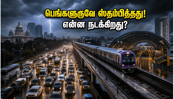 பெங்களூரு கனமழை: ஸ்தம்பித்த போக்குவரத்து நெரிசல் பெங்களூரு கனமழை: ஸ்தம்பித்த போக்குவரத்து நெரிசல்