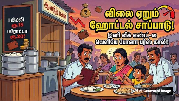 1 இட்லி ரூ.15, பரோட்டா ரூ.20! விலை ஏறும் ஹோட்டல் சாப்பாடு! இனி வீக் எண்ட்-ல வெளியே போனா பர்ஸ் காலி!