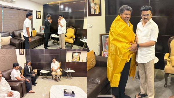 முதலமைச்சர் விஜய்க்கு உற்சாக வரவேற்பு தந்த ஸ்டாலின்: ஆரத்தழுவி உதயநிதி தந்த பரிசு..!!