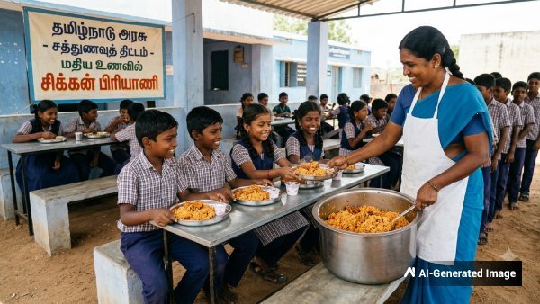 மதிய உணவு திட்டத்தில் சிக்கன் பிரியாணி!! அரசு பள்ளி மாணவர்களுக்கு குட் நியூஸ்..!!