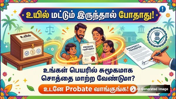 உயில் மட்டும் இருந்தால் போதாது! உங்கள் பெயரில் சுமூகமாக சொத்தை மாற்ற வேண்டுமா? உடனே Probate வாங்குங்க! உயில் மட்டும் இருந்தால் போதாது! உங்கள் பெயரில் சுமூகமாக சொத்தை மாற்ற வேண்டுமா? உடனே Probate வாங்குங்க!