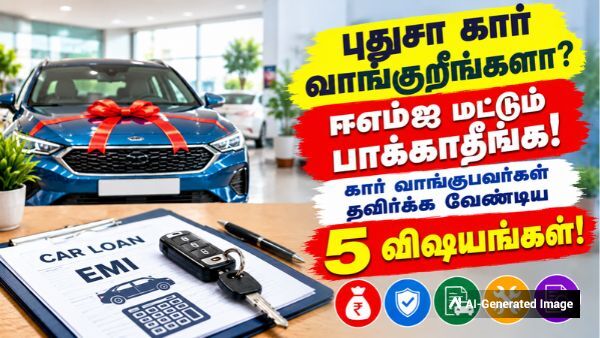 புதுசா கார் வாங்குறீங்களா? ஈஎம்ஐ மட்டும் பாக்காதீங்க! கார் வாங்குபவர்கள் தவிர்க்க வேண்டிய 5 விஷயங்கள்! புதுசா கார் வாங்குறீங்களா? ஈஎம்ஐ மட்டும் பாக்காதீங்க! கார் வாங்குபவர்கள் தவிர்க்க வேண்டிய 5 விஷயங்கள்!