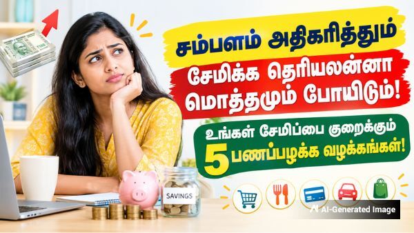 சம்பளம் அதிகரித்தும் சேமிக்க தெரியலன்னா மொத்தமும் போயிடும்! உங்கள் சேமிப்பை குறைக்கும் 5 பணப்பழக்க வழக்கங்கள்! சம்பளம் அதிகரித்தும் சேமிக்க தெரியலன்னா மொத்தமும் போயிடும்! உங்கள் சேமிப்பை குறைக்கும் 5 பணப்பழக்க வழக்கங்கள்!