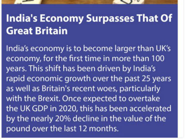 5వ అతిపెద్ద ఆర్థిక వ్య‌వ‌స్థ‌గా భార‌త్‌