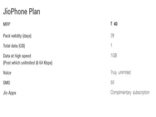జియోఫోన్ రీఛార్జ్ ప్లాన్ Rs. 49:
