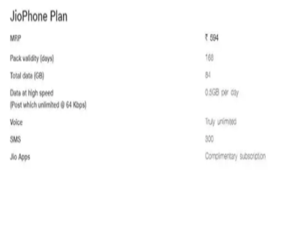 రూ.594 జియోఫోన్ రీఛార్జ్ ప్యాక్