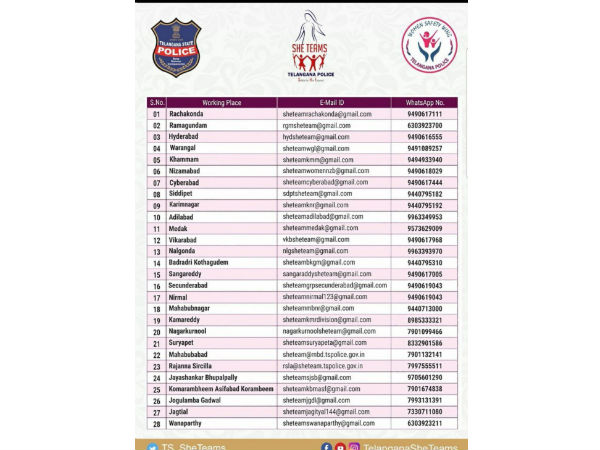 షీ టీమ్ నెంబర్లు సేవ్ చేసుకోవాలి