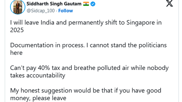 Siddharth Investor from goa calls to leave india with polluted air and high taxes going Viral
