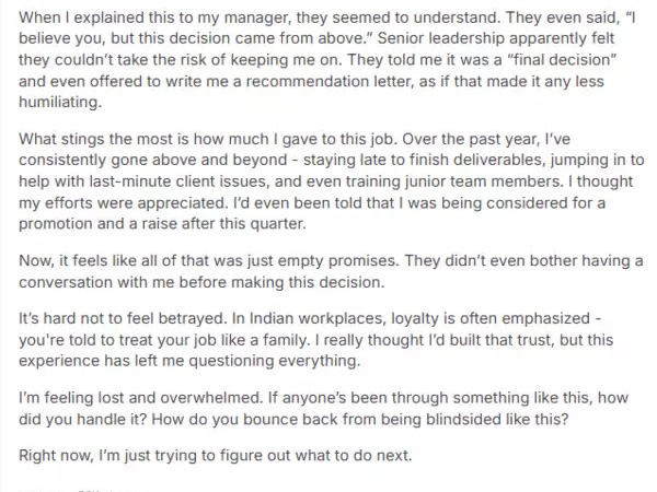Hyderabad Techie suddenly fired from job revealed facts in post going viral Hyderabad Techie suddenly fired from job revealed facts in post going viral