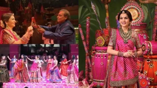 Mukesh Ambani Navratri 2025 Ambani family Navratri celebration Mukesh Ambani trending news Ambani Navratri puja photos Ambani Garba celebration Mukesh Ambani family festival Ambani social media trends Nita Ambani Navratri look Ambani viral photos Ambani festival 2025 2025