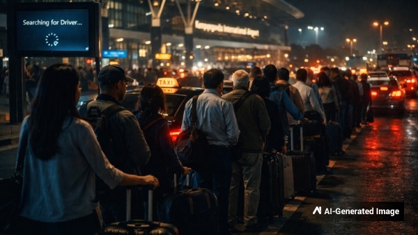 Bengaluru airport cab fares Ola Uber drivers protest KIA airport taxi issue Kempegowda airport cab news low cab fares Bengaluru airport taxi shortage Ola Uber airport rides Bengaluru airport transport cab driver earnings app-based taxi crisis Bengaluru airport commuters KIA cab services Uber Ola fare dispute Bengaluru taxi news airport ride delays ride-hailing apps India cab aggregator issues airport pickup zone Bengaluru