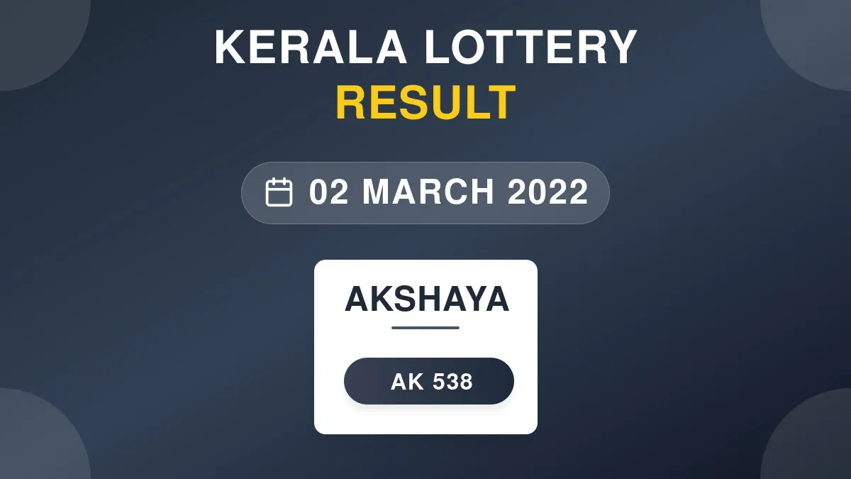 Akshaya Lottery AK-538 Draw Results (02 Mar 2022)