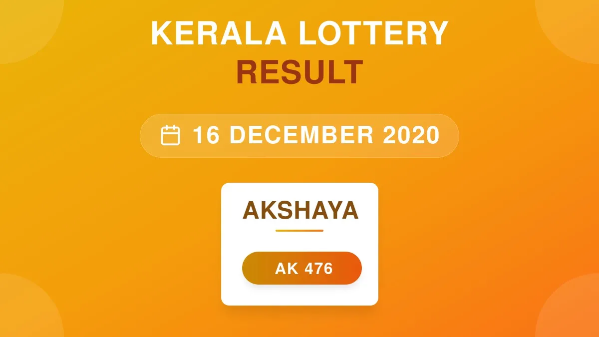 Akshaya Lottery AK-476 Draw Results (16 Dec 2020)