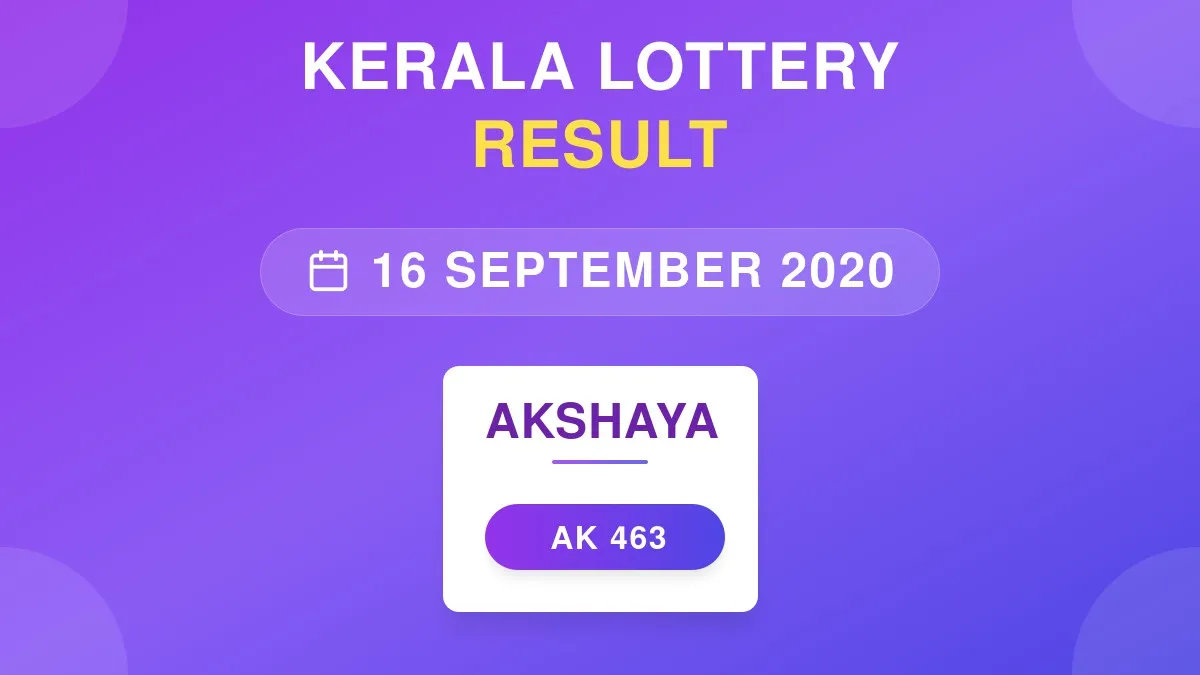 Akshaya Lottery AK-463 Draw Results (16 Sep 2020)