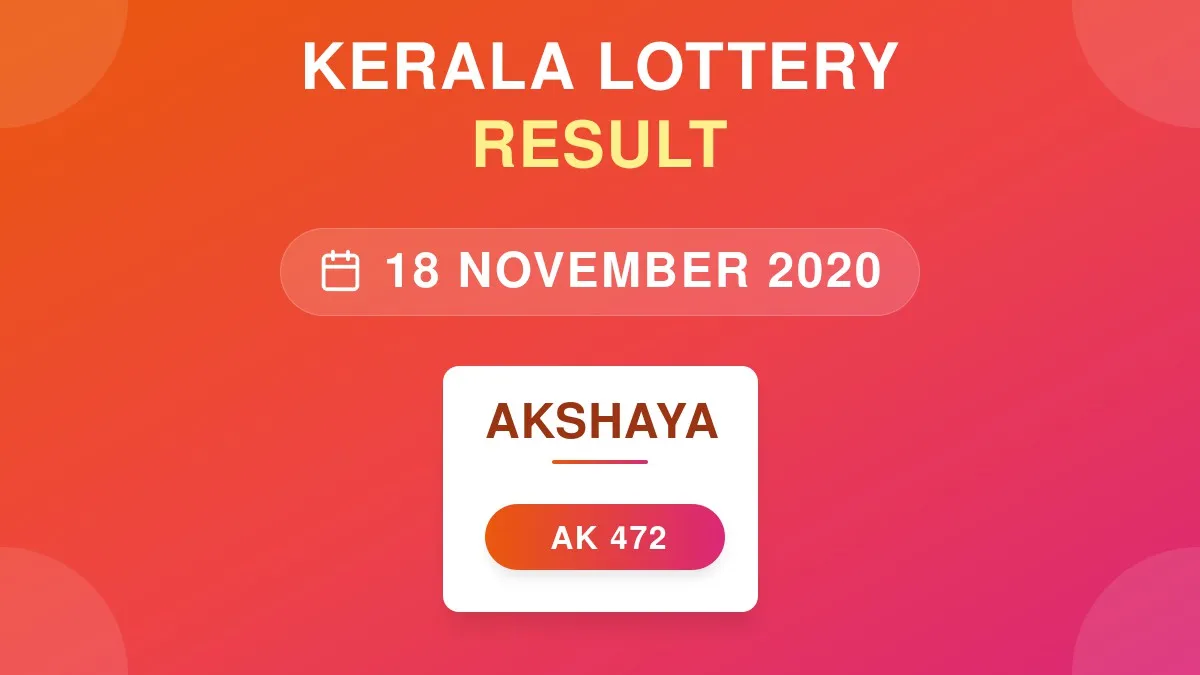 Akshaya Lottery AK-472 Draw Results (18 Nov 2020)