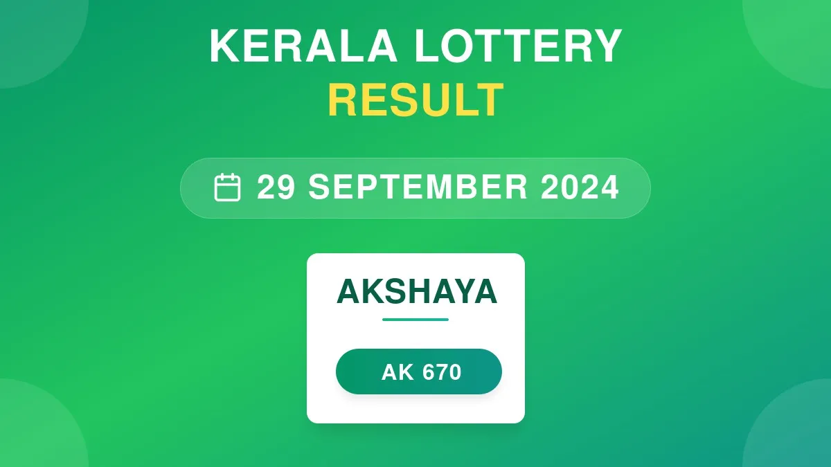 Akshaya Lottery AK-670 Draw Results (29 Sep 2024)