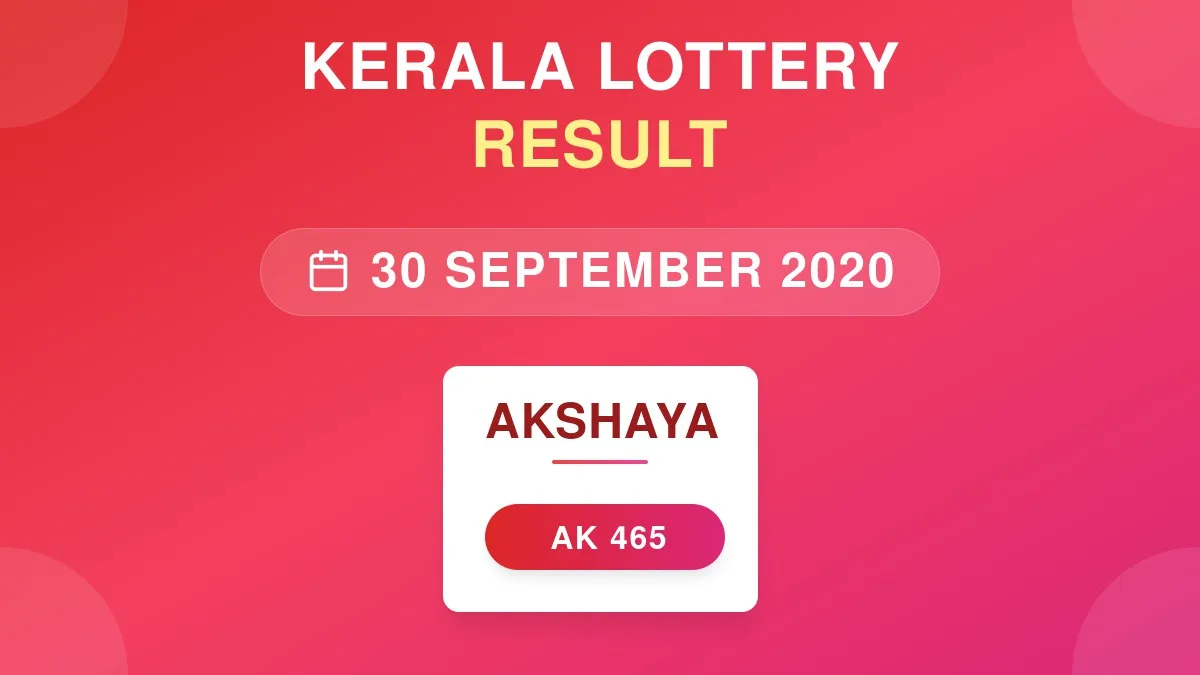 Akshaya Lottery AK-465 Draw Results (30 Sep 2020)