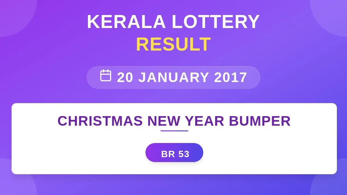 Christmas New Year Bumper Lottery BR-53 Draw Results (20 Jan 2017)