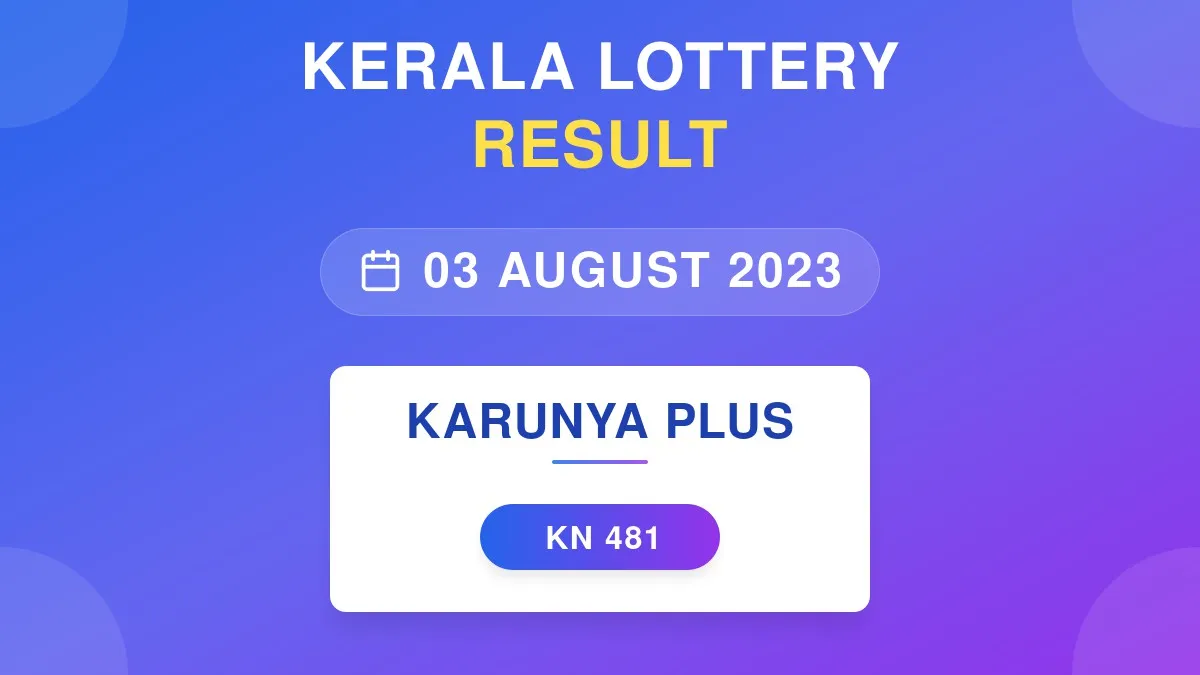 Karunya Plus Lottery KN-481 Draw Results (03 Aug 2023)