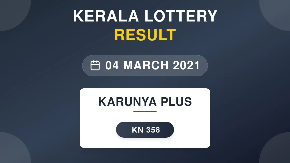 Karunya Plus Lottery KN-358 Draw Results (04 Mar 2021)