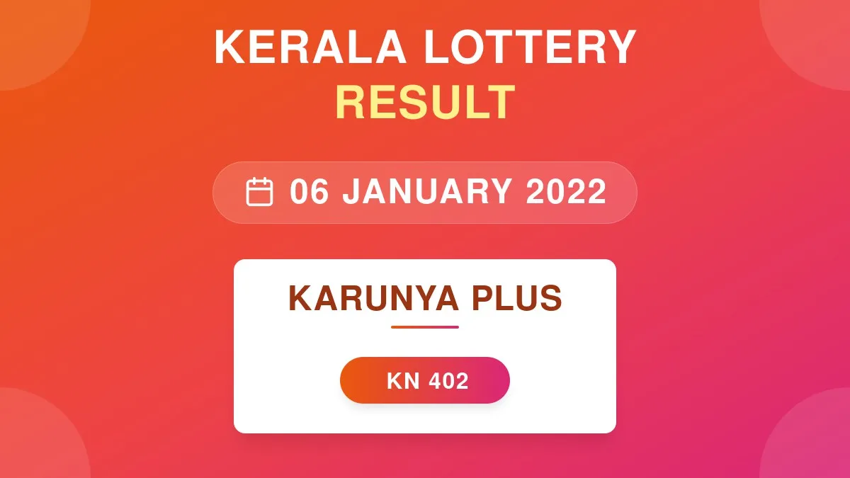 Karunya Plus Lottery KN-402 Draw Results (06 Jan 2022)