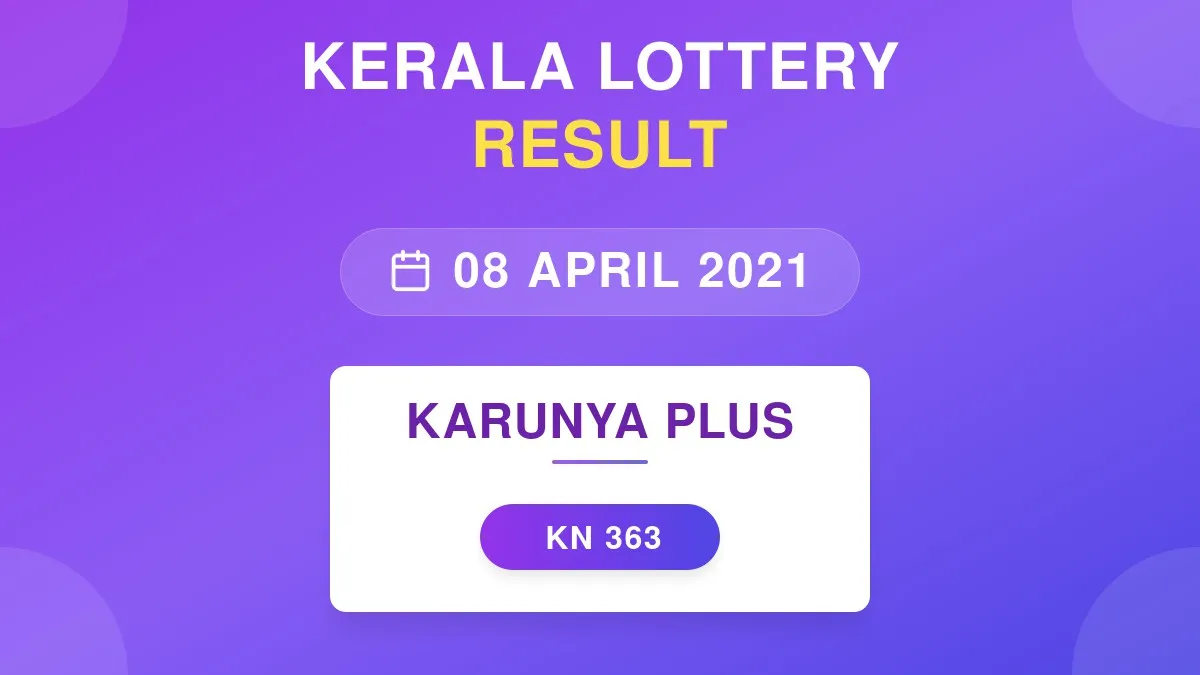 Karunya Plus Lottery KN-363 Draw Results (08 Apr 2021)