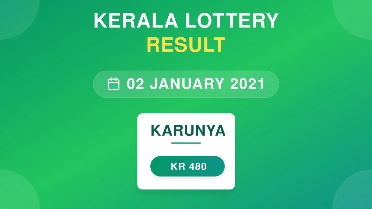 Karunya Lottery KR-480 Draw Results (02 Jan 2021)