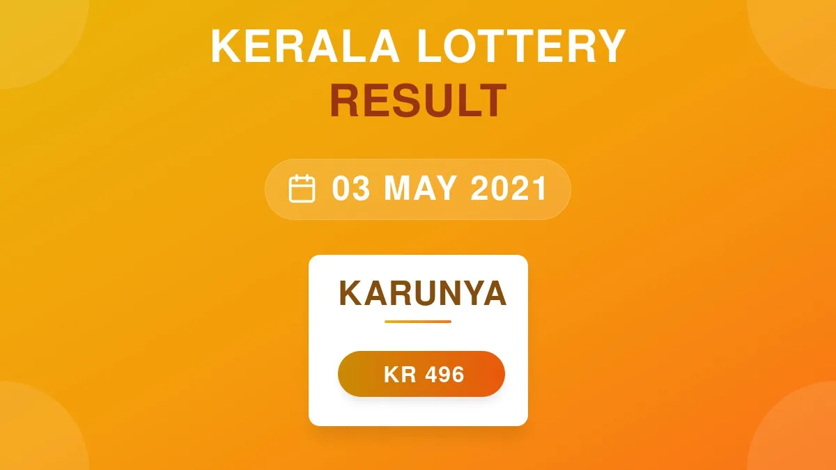 Karunya Lottery KR-496 Draw Results (03 May 2021)