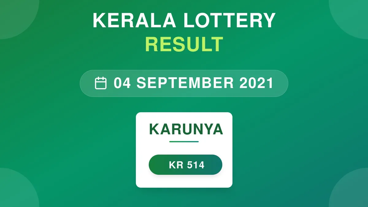 Karunya Lottery KR-514 Draw Results (04 Sep 2021)