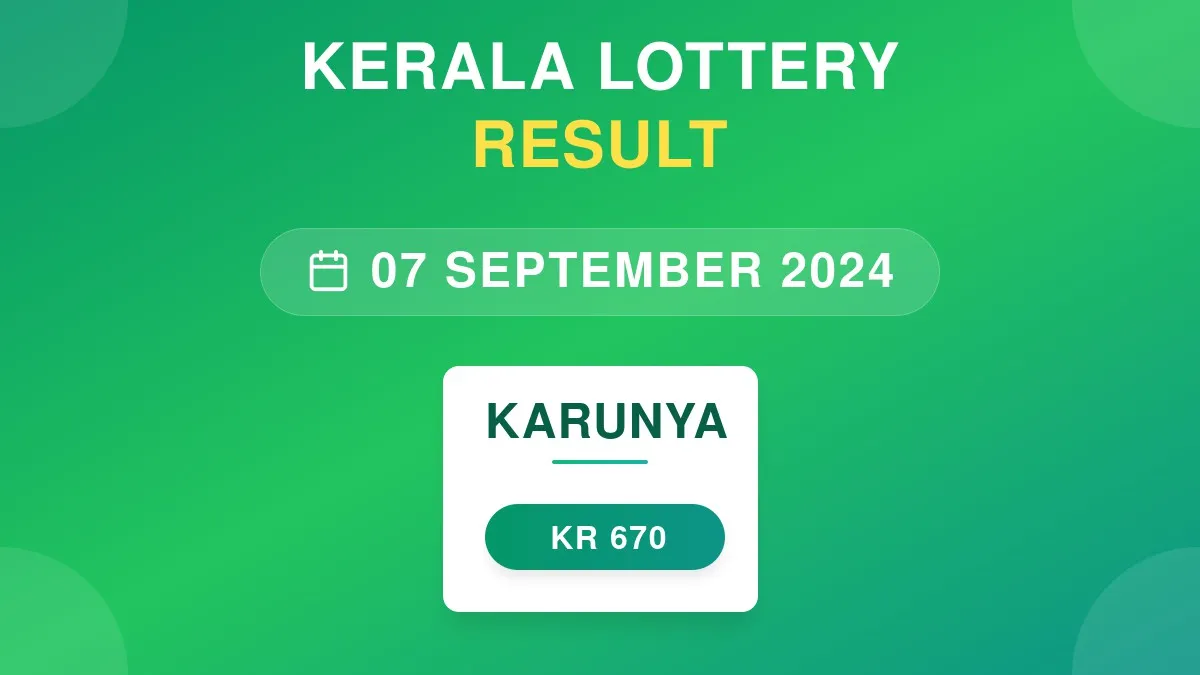 Karunya Lottery KR-670 Draw Results (07 Sep 2024)