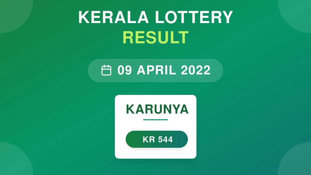 Karunya Lottery KR-544 Draw Results (09 Apr 2022)