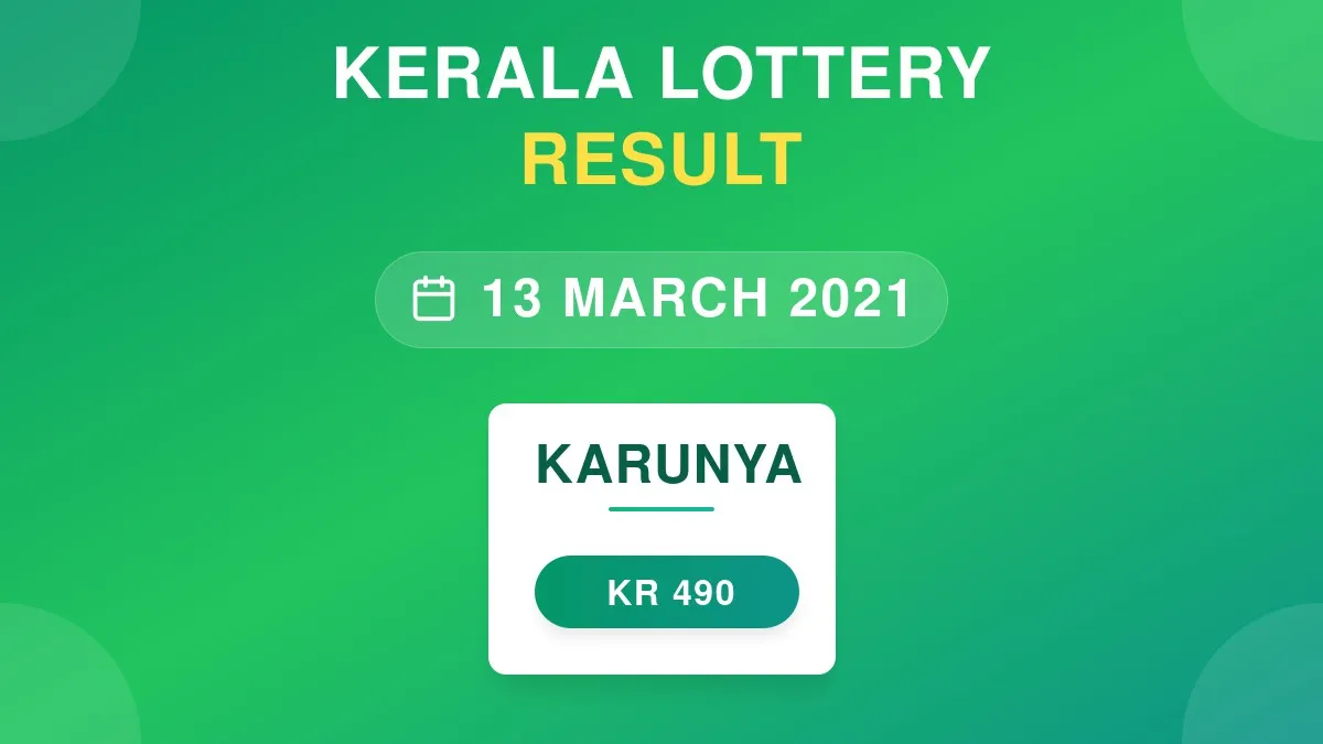 Karunya Lottery KR-490 Draw Results (13 Mar 2021)