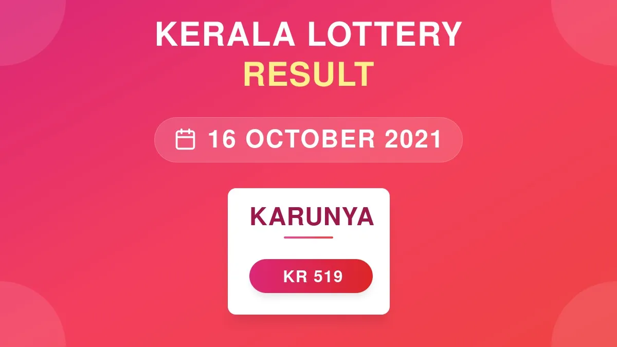 Karunya Lottery KR-519 Draw Results (16 Oct 2021)