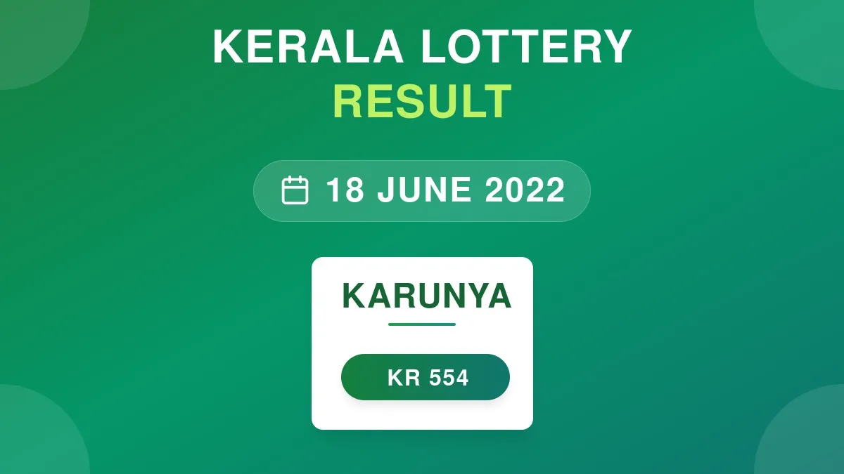 Karunya Lottery KR-554 Draw Results (18 Jun 2022)
