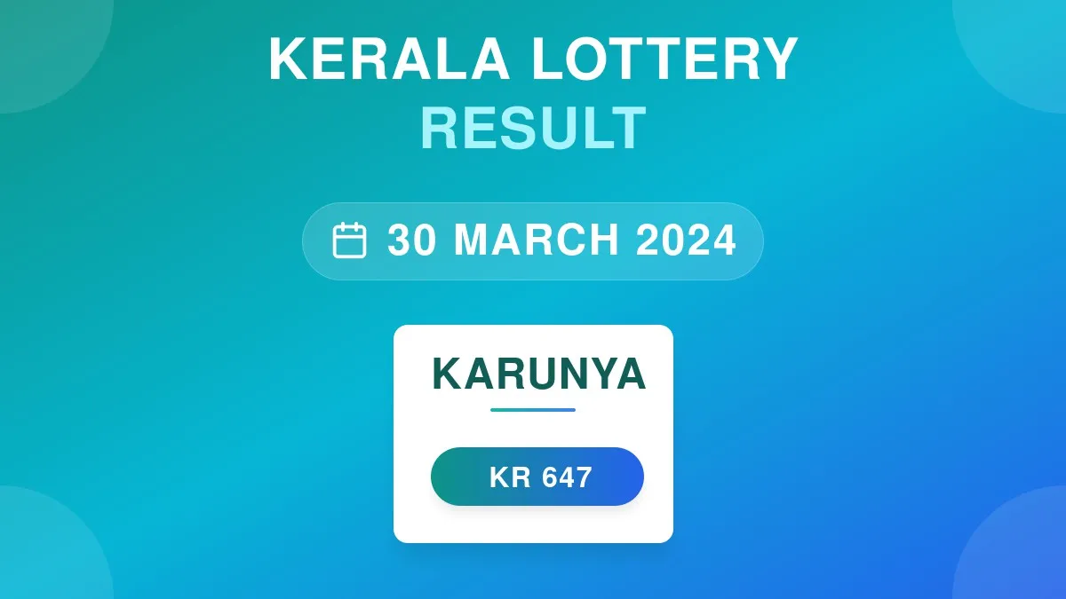 Karunya Lottery KR-647 Draw Results (30 Mar 2024)