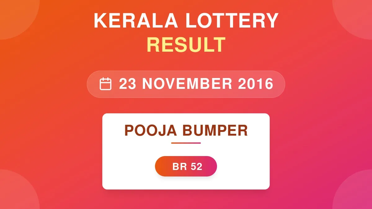 Pooja Bumper Lottery BR-52 Draw Results (23 Nov 2016)