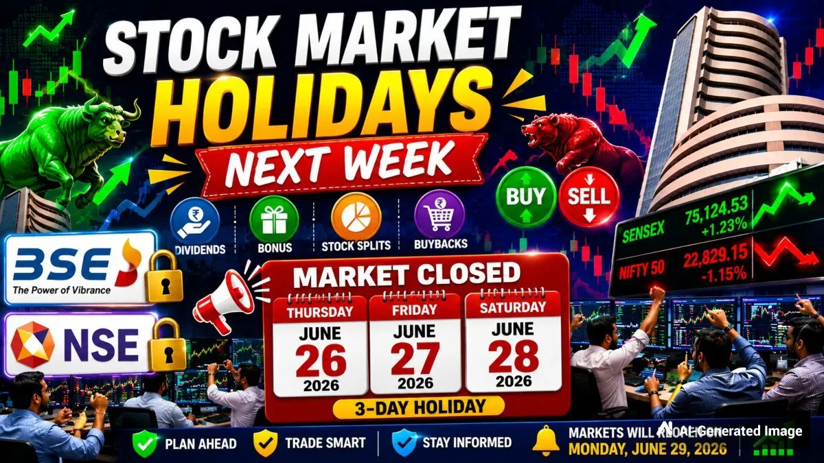 Stock Market Holidays Next Week: Trading On BSE, NSE Closed On June 26, June 27 & June 28, 2026; Here's Why