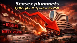Sensex Plummets 1 065 Pts Nifty Below 25 250